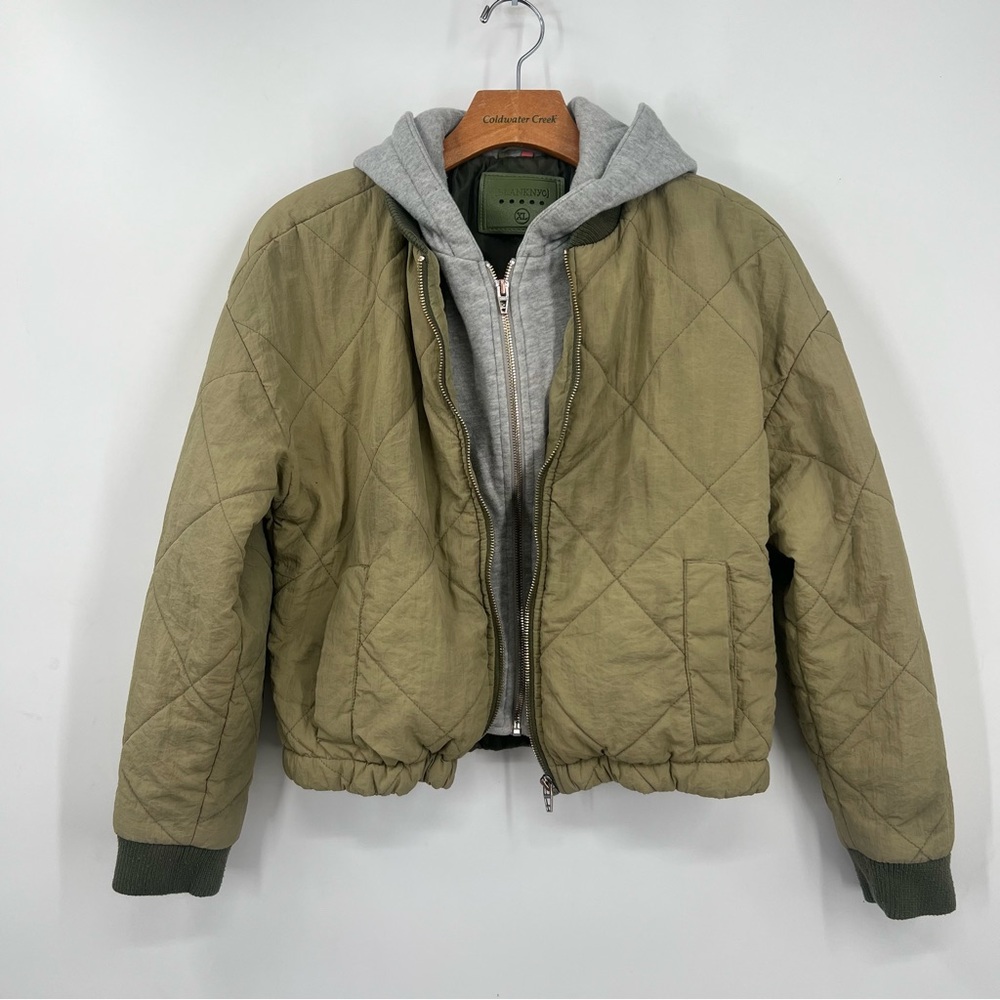 Blank NYC Girls Olive Green Quilted Hooded Jacket - Big Kid XL